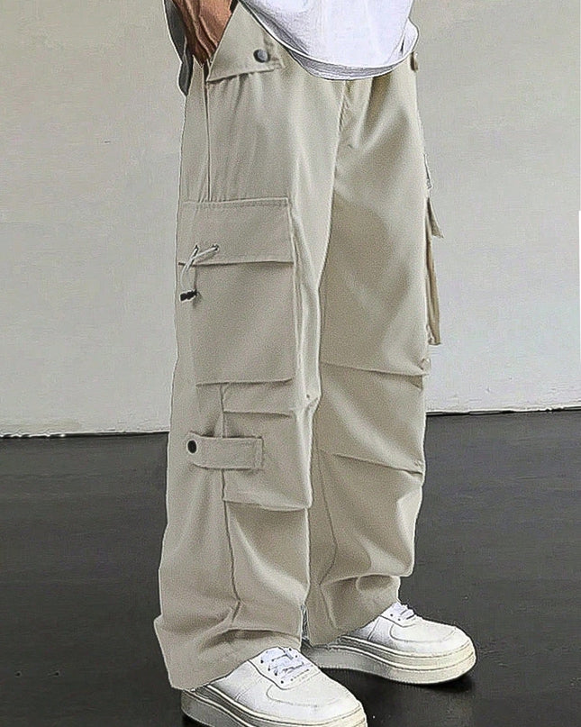 Manfinity Roghcode Men'S Flap Pocket Drawstring Waist Cargo Pants Baggy Long Plain Going Out, Back to School