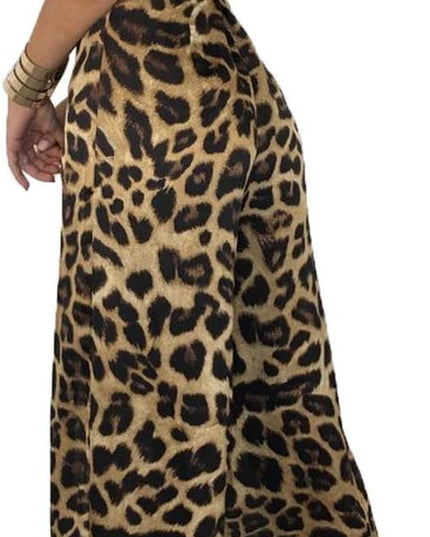 Women Sexy Mock Neck Sleeveless Leopard Print Split Jumpsuit Rompers Clubwear