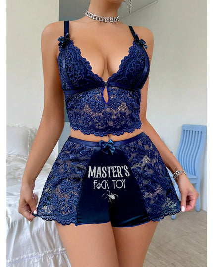 Blue Lace Babydoll Set, Naughty Pajama Outfit