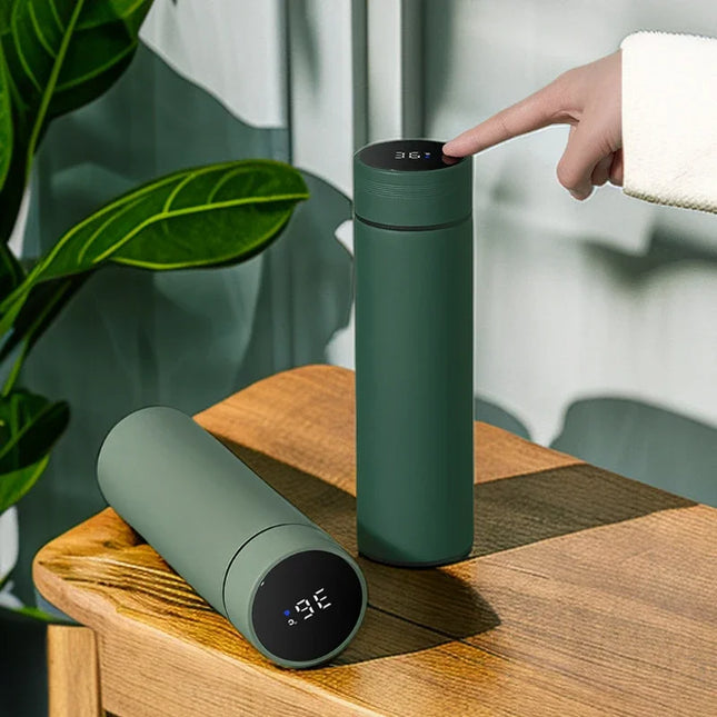 500ml Stainless Steel Vacuum Thermal Water Bottle with Digital Temperature Display - Leakproof Frosted Thermos for Coffee and Milk