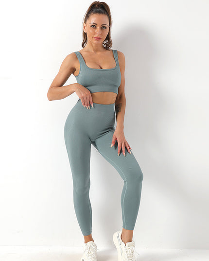 2Pcs Thread Yoga Suit Seamless Bra and Butt Lifting High Waist Leggings Set for Women Sports Fitness Yoga Pants Sportswear Outfits Clothing