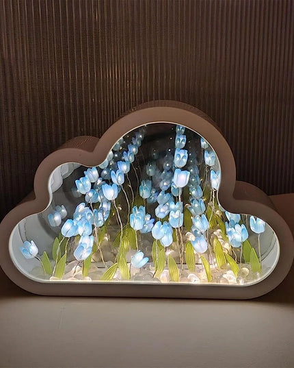 Tulip Lamp Tulip Mirror Night Light,  Tulip Cloud Desk Lamp - LED Living Room Bedside Desktop Ornaments,Night Light for Bedroom (Blue)