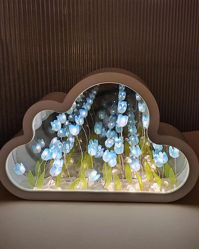 Tulip Lamp Tulip Mirror Night Light,  Tulip Cloud Desk Lamp - LED Living Room Bedside Desktop Ornaments,Night Light for Bedroom (Blue)