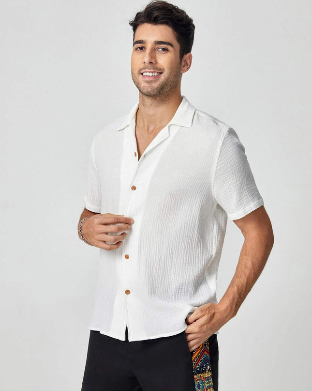 Manfinity Modagents Men Cotton Solid Textured Button Front Shirt