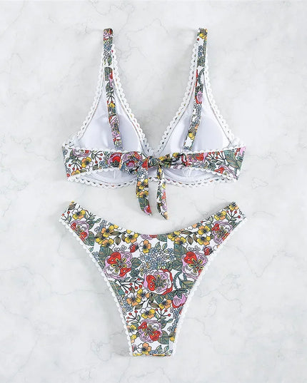 Sexy Flower Print Push up Bikinis Sets 2025 Women Underwired Swimwear High Waist Swimsuits Back Knotted Beach Wear Bathing Suit