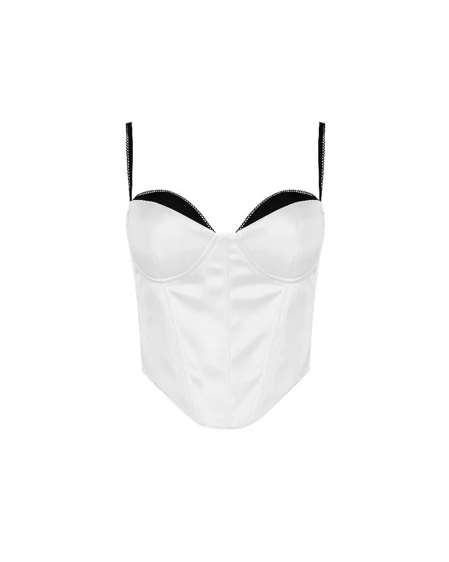 Thick Satin Bustier Corset Crop Top with Chest Pads Spaghetti Strap White Bodycon Top Summer Women Tops with Fishbone
