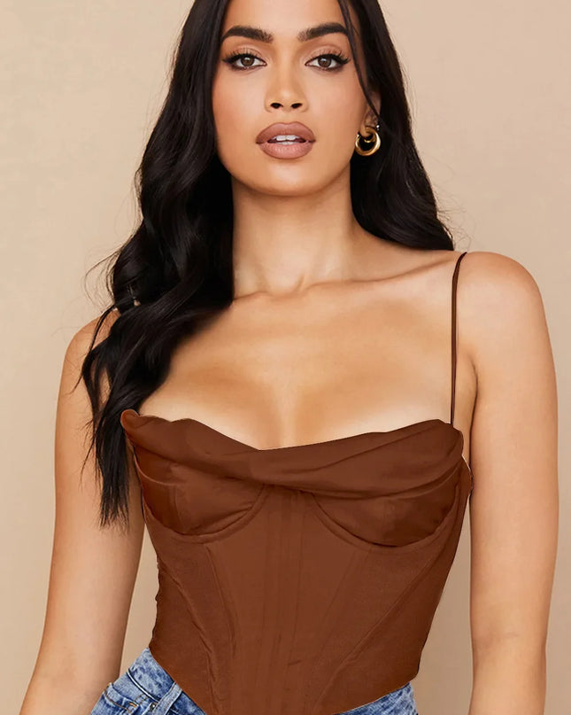 Thick Satin Bustier Corset Crop Top with Chest Pads Spaghetti Strap White Bodycon Top Summer Women Tops with Fishbone