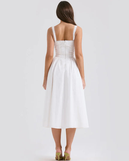 Mingmingxi Elegant and Beautiful Women'S Dresses 2024 White Midi Jacquard Dress Sexy Lace up Party Dresses Women'S Clothing