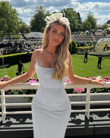 Elegant Mesh Sexy Maxi Dress for Women Light Purple Fishbone Spaghetti Strap Sleeveless Backless Party Long Dress New