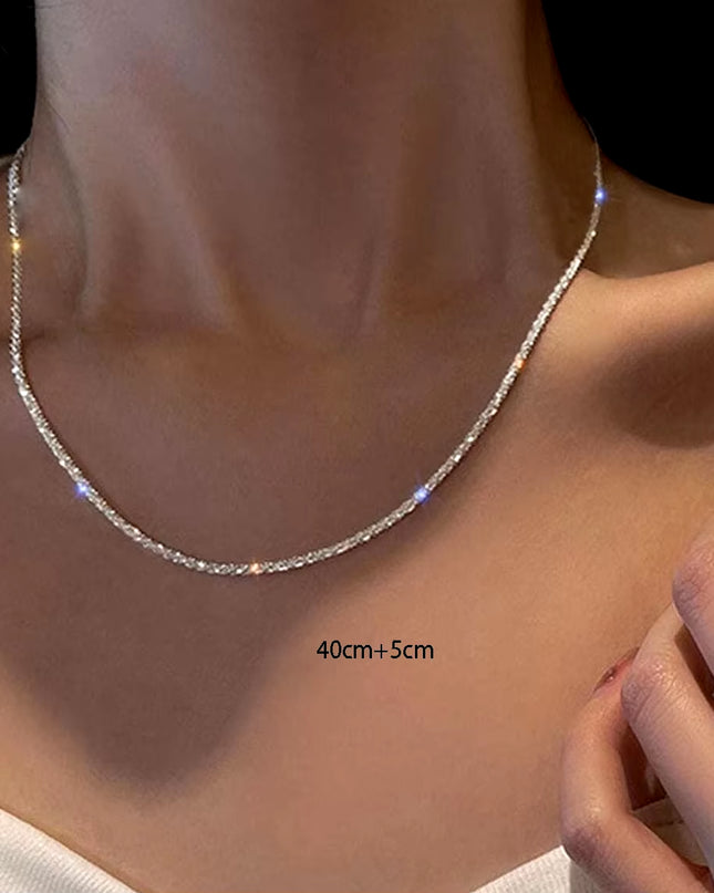 Silver Color Sparkling Necklace for Women Trendy Clavicle Chain Choker Girls Korean Wedding Party Jewelry Accessories