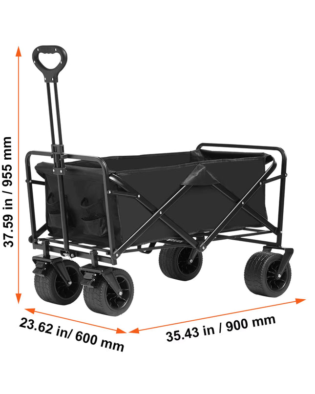 Collapsible Folding Wagon Beach Wagon Cart with All-Terrain Wheels Drink Holders Sports Wagon for Camping Shopping