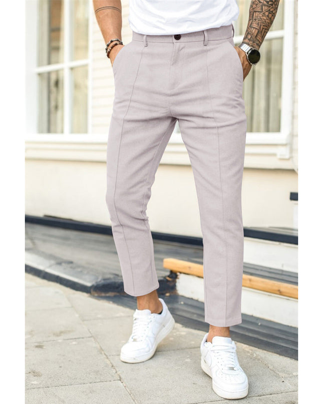 Men'S Double Fold Line Solid Color Casual Suit Pants