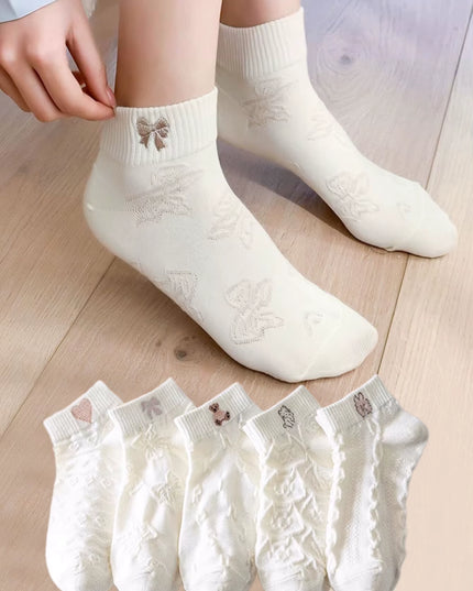 5 Pairs Womens Socks Lovely Cow Pattern Short Socks Creative Printing Socks Ankle Sock