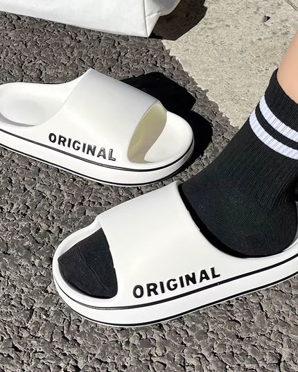 Women Letter Slippers Beach Slides Solid Color Mens Thick Sole Indoor Bathroom anti Slip Shoes Summer Couple Sandals