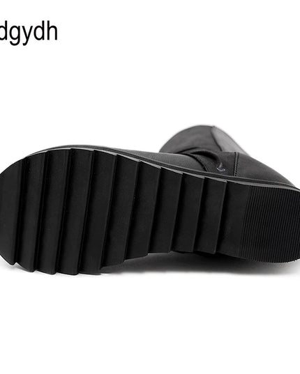 Zipper Design Black Women Shoes Wedges 2022 New Spring Autumn Open Toe Leather Mid-Calf Boots for Women Promotion Sale