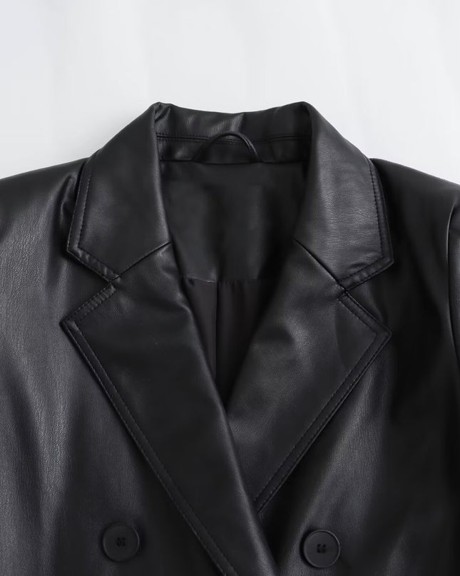 Autumn and Winter New Women'S Clothing Loose Fashion Casual Imitation Leather Coat