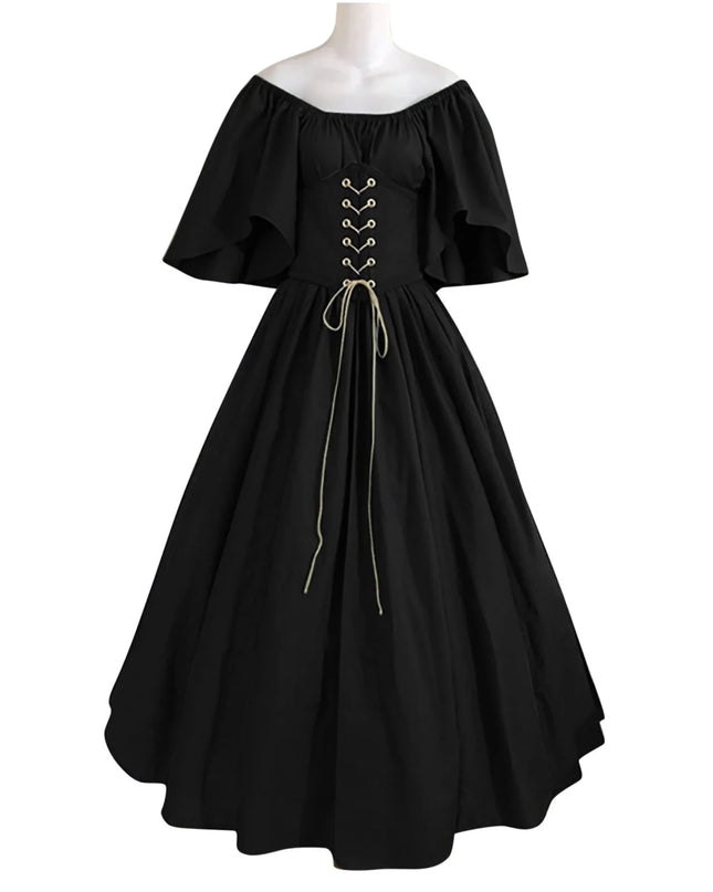 Womens Renaissance Faire Dresses Medieval Irish Traditional plus Size Dresses Ruffle over Dress Corset Retro Cosplay Gown
