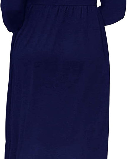 Women'S Plain plus Size Long Sleeve Loose Curvy Long Maxi Dresses with Pocket (24W,Navy Blue)