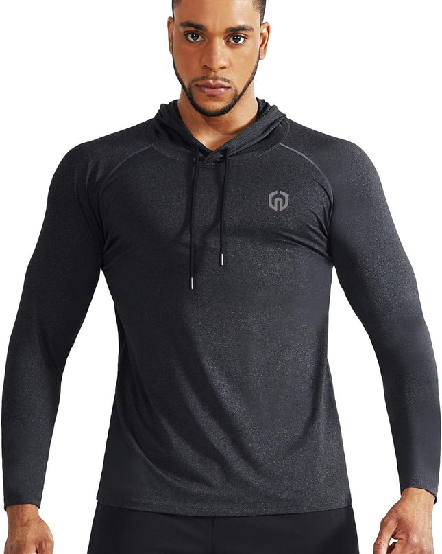 Men'S Dry Fit Athletic Shirt Workout Running Long Sleeve Shirts with Hoods