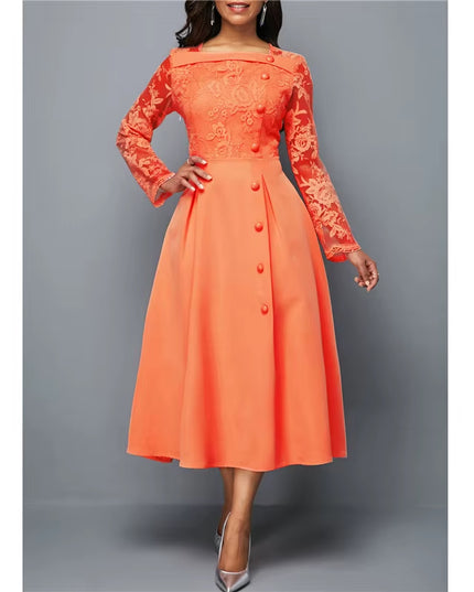Dresses for Women Elegant Long Sleeve Lace Stitching High Waist Big Hem Mid-Length Oversized Dresses for Women