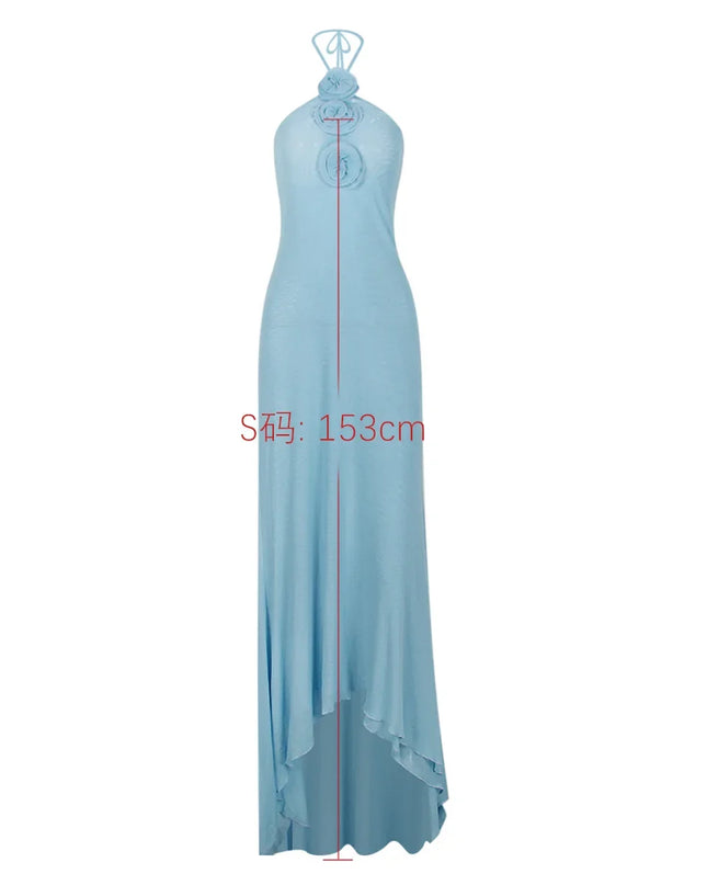 Women Sheer Mesh Dress Sexy Halter See through Beach Dress Elegant Appliques Maxi Holiday Vacation Dress
