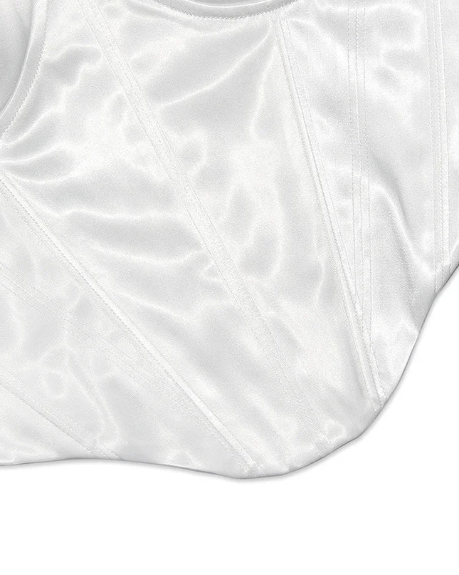 Thick Satin Bustier Corset Crop Top with Chest Pads Spaghetti Strap White Bodycon Top Summer Women Tops with Fishbone