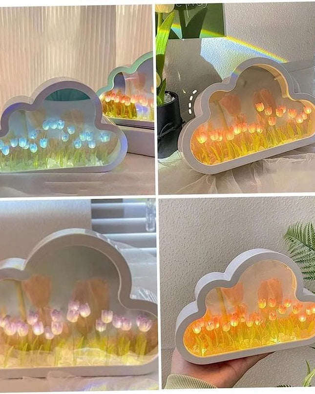 Tulip Lamp Tulip Mirror Night Light,  Tulip Cloud Desk Lamp - LED Living Room Bedside Desktop Ornaments,Night Light for Bedroom (Blue)