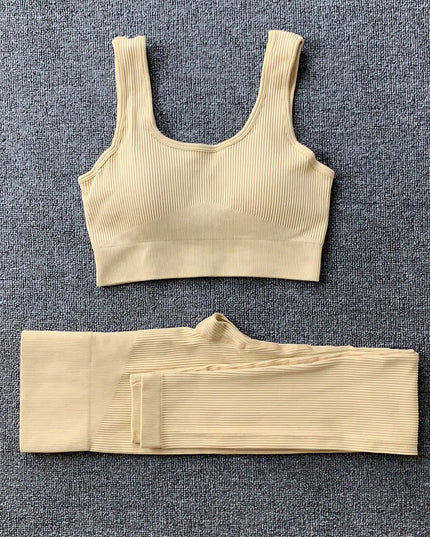 2Pcs Thread Yoga Suit Seamless Bra and Butt Lifting High Waist Leggings Set for Women Sports Fitness Yoga Pants Sportswear Outfits Clothing