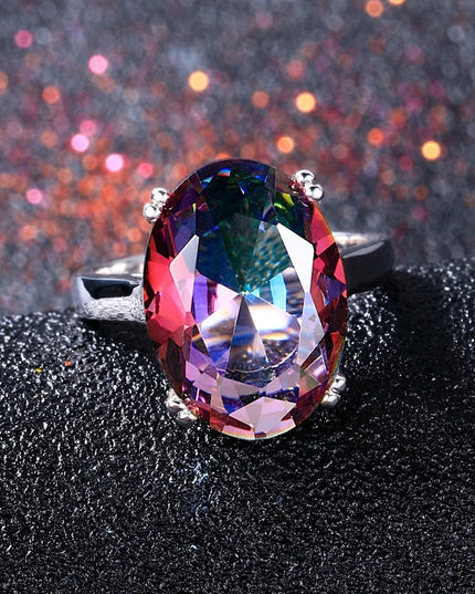Fashion Women'S Jewelry S925 Silver Ring Mystic Fire Rainbow Topaz Rings Promotion Elegant Wedding Jewelry Anillos Party Gift