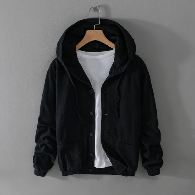 New Designer Italy Quality Linen Hooded Jacket for Men Casual Trend Spring Autumn Outerwear Blazer Top Clothes Chaquetas Jaqueta