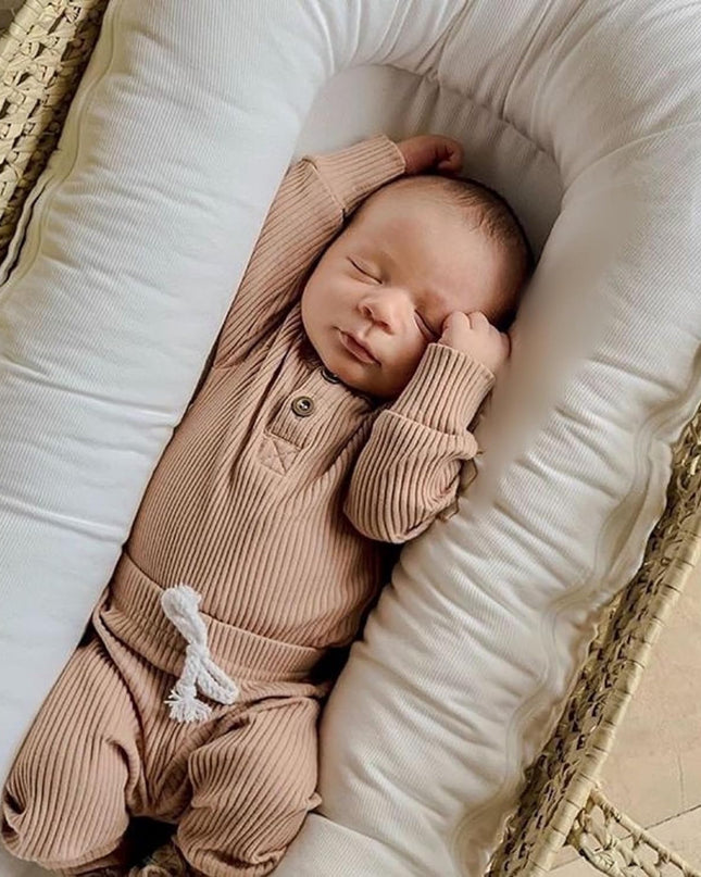 Newborn Baby Boy Girl Clothes Ribbed Knitted Cotton Long Sleeve Romper Long Pants Solid Color Fall Winter Outfits