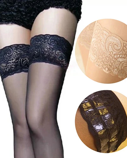 Huge Elastic Womens Stocking Sexy Lace Top Floral Silicon Strap Anti-Skid Thigh Nightclub Hot Apparel High Stockings