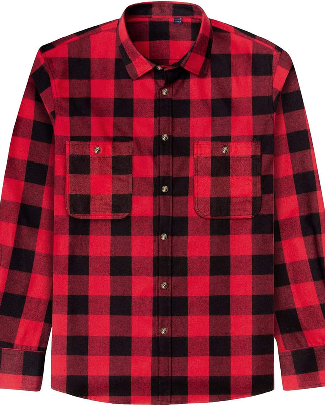 Men'S Plaid Flannel Shirt Long Sleeve Casual Button down Shirts Regular Fit Cotton Office Work Tops with Pockets
