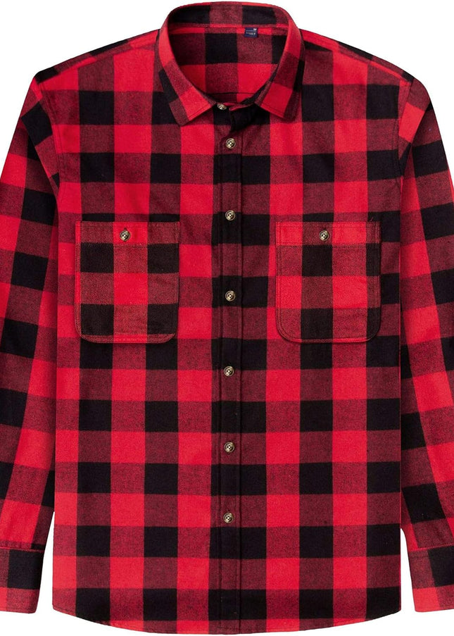 Men'S Plaid Flannel Shirt Long Sleeve Casual Button down Shirts Regular Fit Cotton Office Work Tops with Pockets