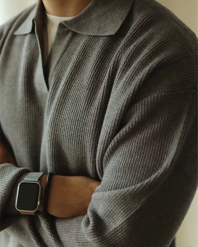 Casual Knitwear Mens Polo Shirt Knitted Long Sleeve Turn-Down Collar Sweater Men Leisure Solid Color Jumper Tops Men'S Sweaters