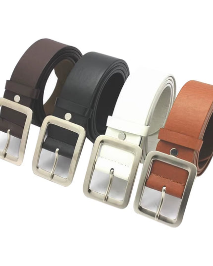2025 Square Pin Buckles Belts Men Silver Buckle Leather Belts for Jeans Retro Wild Belts for Men Waistbands Students Strap