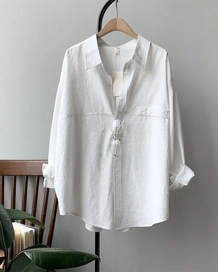 Minimalist Loose White Shirts for Women Turn-Down Collar Solid Female Shirts Tops 2020 Spring Summer Blouses