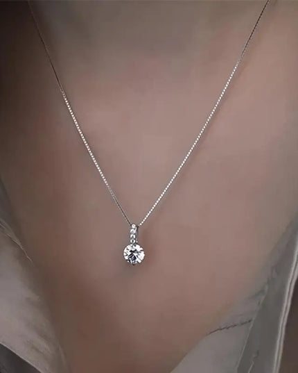 Fashion 925 Sterling Silver round Zircon Necklace Minimalist Style Charm Choker Pendant Party Gift for Women'S Fine Jewelry