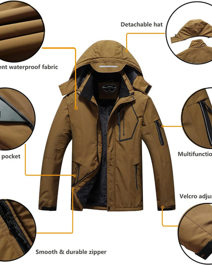 Men'S Waterproof Ski Jacket Warm Winter Snow Coat Hooded Raincoat