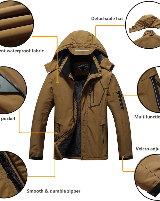Men'S Waterproof Ski Jacket Warm Winter Snow Coat Hooded Raincoat