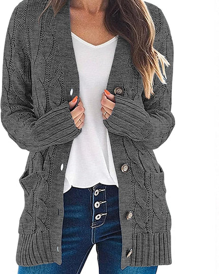 Women'S 2025 Fall Long Sleeve Cable Knit Sweater Open Front Cardigan Button Loose Outerwear