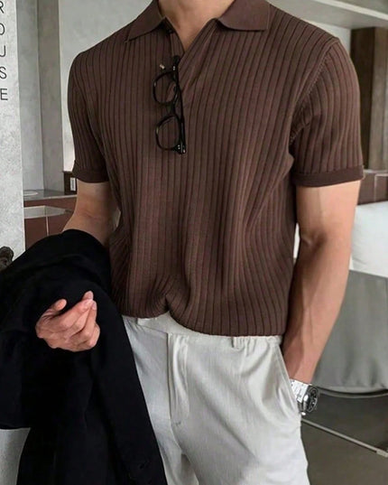 Manfinity Hypemode Men'S Solid Color Rib-Knit Polo Shirt