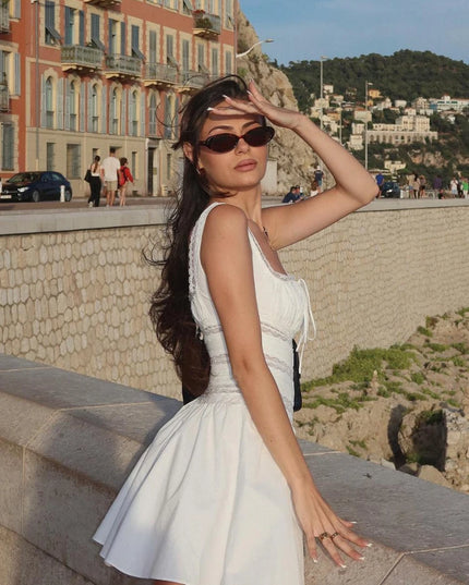 Elegant Casual Women'S Dresses 2022 Cotton White Dress Sexy Birthday Dress V Neck a Line Holiday Lace Party Dresses Vintage