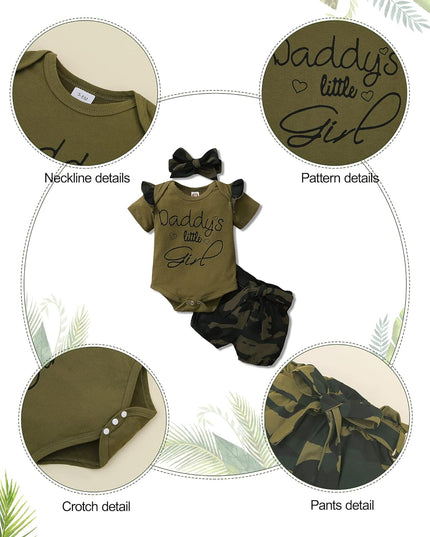 Baby Girl Clothes Newborn Outfits 3Pcs Infant Floral Short Sleeve Romper Shorts Set + Headband