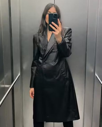 Autumn and Winter New Women'S Clothing Loose Fashion Casual Imitation Leather Coat