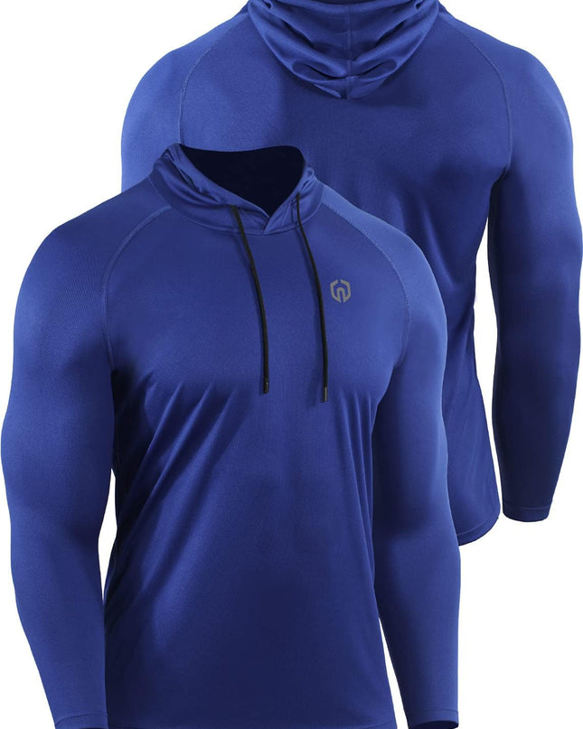 Men'S 3 Pack Mesh Running Shirt Long Sleeve Workout Athletic Shirts with Hoods,5095,White/Grey/Blue,3Xl