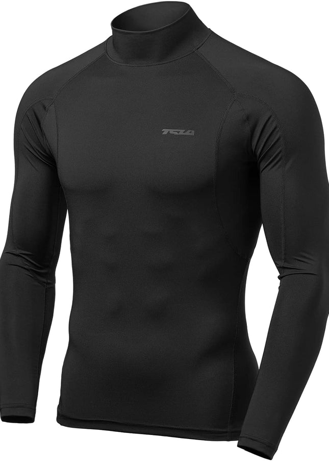 Men'S UPF 50+ Mock Long Sleeve Compression Shirts, Athletic Workout Shirt, Base Layer for Water Sports