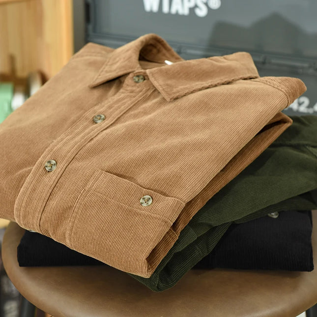 New Italy Quality Corduroy Cotton Shirt Men Brand Trend Thickness Long Sleeve Comfortable Tops Clothing Chemise Homme Drop-Ship