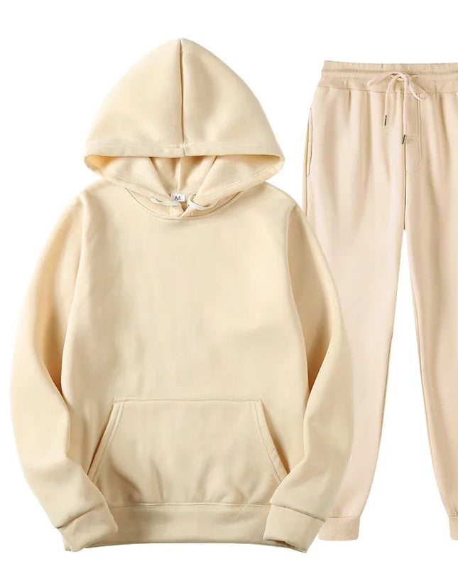 New Men Set Spring Autumn Fashion Mens Tracksuit Cotton Comfortable Two Piece Casual Sportswear Set Male Hoodies + Pants Solid