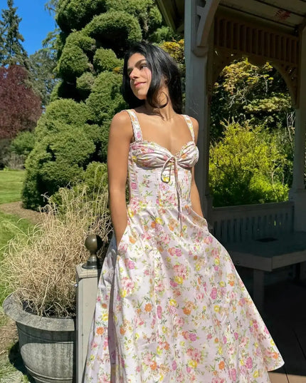 Mingmingxi Elegant Summer Midi Dress 2024 New Arrivals Floral Print Holiday Flare Party Dress Casual Women Dress Wholesale